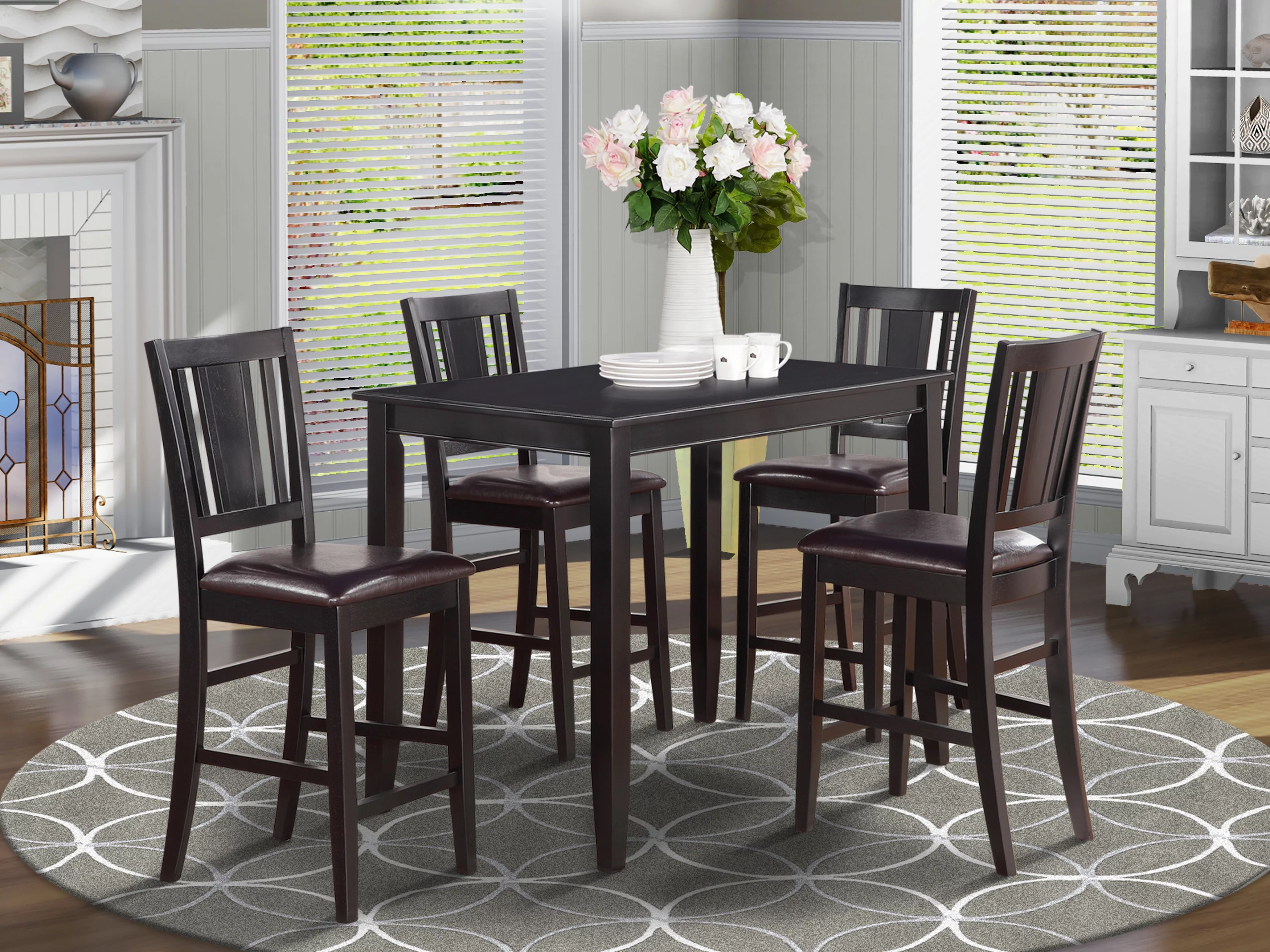 East West Furniture Buckland 5-piece Table and Counter Dining Chair Set in Black