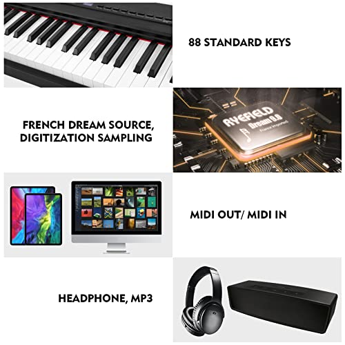MUSTAR Digital Piano 88 Key Weighted Keyboard Hammer Action, MDP-1200 Weighted Keyboard with Stand, Full Size Electric Piano Keyboard 88 Keys with for Beginners, Portable Case, Sustain Pedal, Black