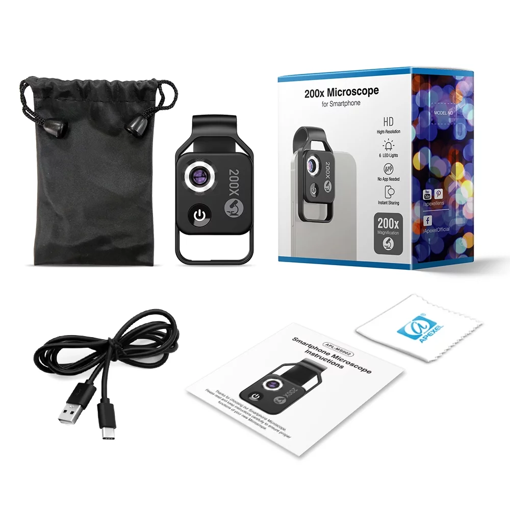 APEXEL MS002 200X Phone Microscope Lens for Professional Plant Hair Skin Examination