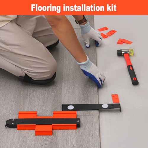 Laminate Wood Flooring Plastic handle installation hammer, medium return hook, orange square tapping block, orange gasket, 10 inch imitation ruler, knee pad pair