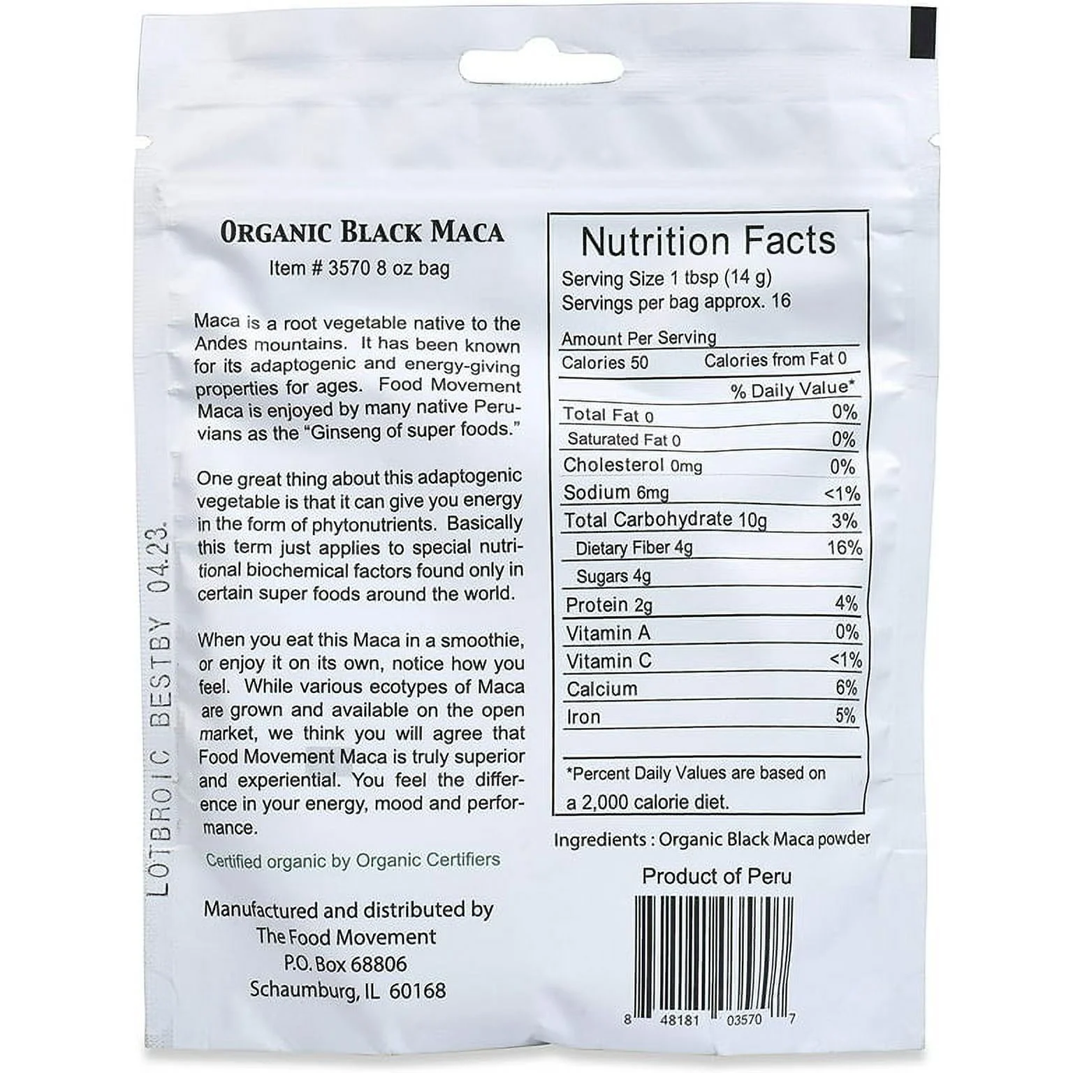 The Food Movement - Black Maca Root, Men's Health support, energy support - 8 oz