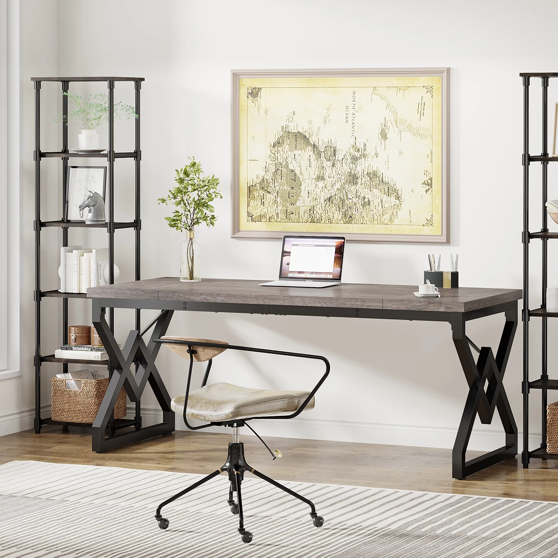 Tribesigns 63 in. Computer Desk, Executive Desk Dining Table with Extra Thick Wooden Tabletop and Thicken Frame, Modern Simple Workstation Business Furniture for Home Office
