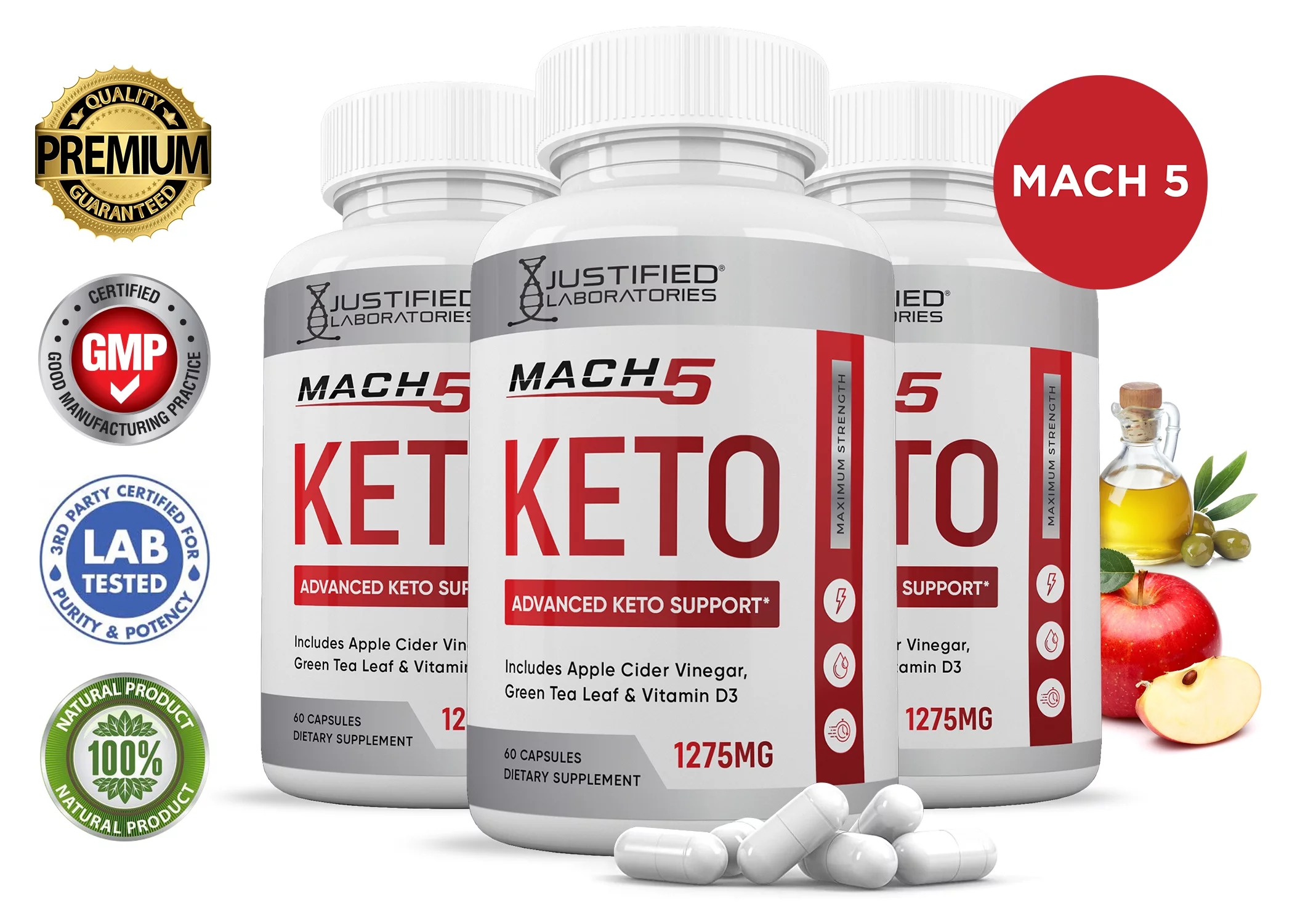 (3 Pack) Mach 5 Keto ACV Pills 1275mg Dietary Supplement 180 Capsules