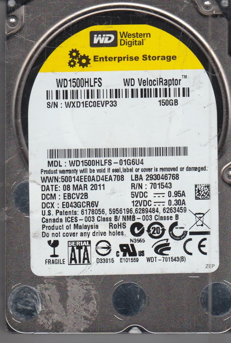 WD1500HLFS-01G6U4, DCM EBCV2B, Western Digital 150GB SATA 2.5 Hard Drive