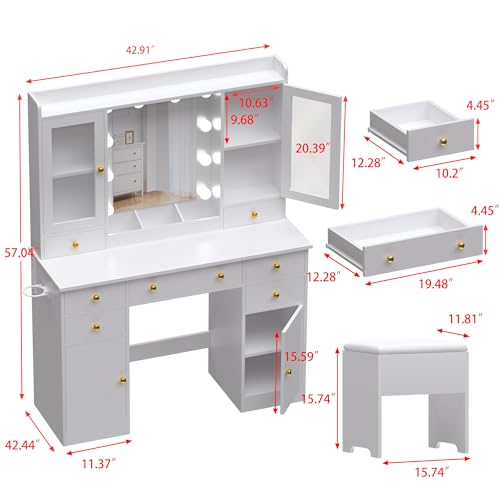 Vanity Desk with Mirror and Lights, 43