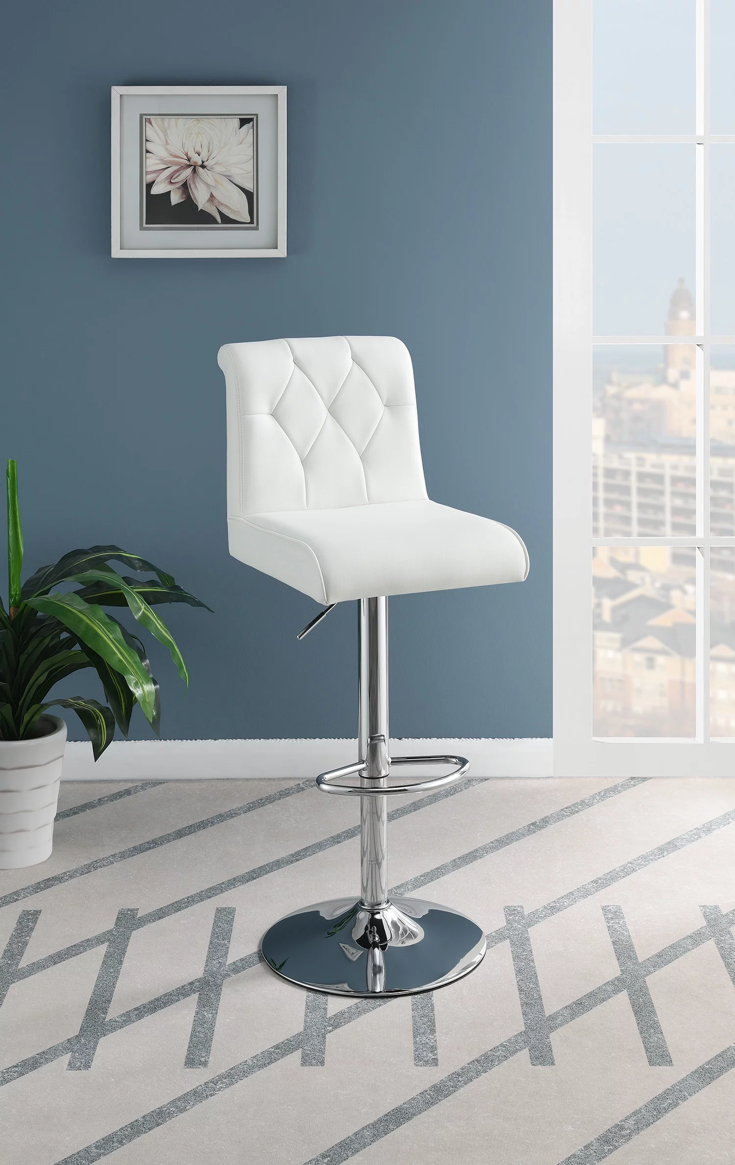 Poundex F1645 16 x 21 x 38-44 in. Adjustable Height & Swivel Barstool in White Faux Leather - Set of 2