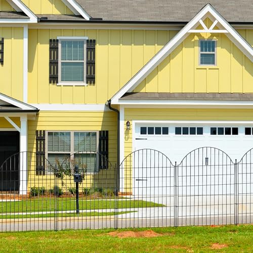 Garden Fence, 22 in(H) x 10.83 ft(L) Arched Rustproof Metal No Dig Fence Garden Fence Border, Ground Stake Animal Barrier Fence for Rabbit Dog, Outdoor Decor for Yard & Patio