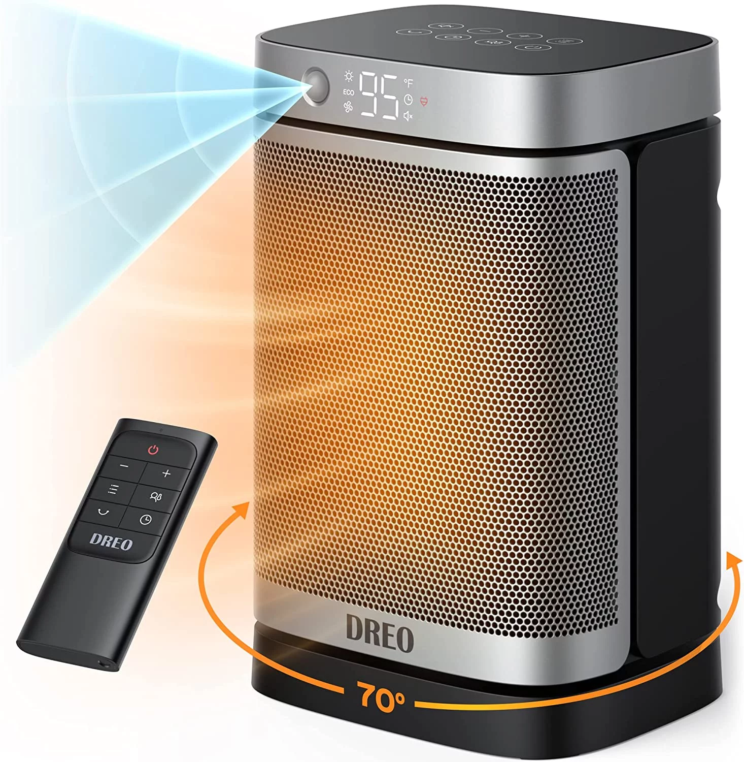 Dreo Space Heater with Motion Sensor, 2023 Upgraded 1500W Electric Heater with 70° Oscillating, Digital Thermostat, Remote Control, Motion Detection, Auto Turning On/Off, for Garage, Office, Indoor