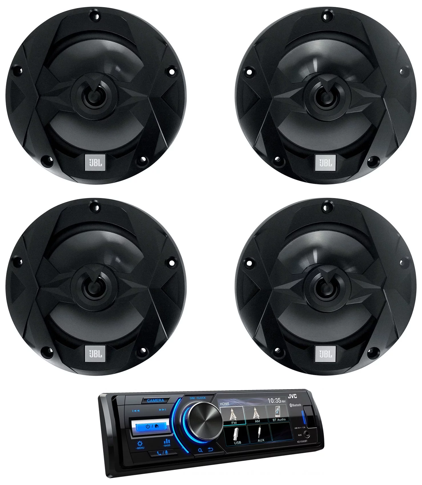 JVC KD-X560BT Digital Media Marine Bluetooth Receiver+4) Black JBL 6.5