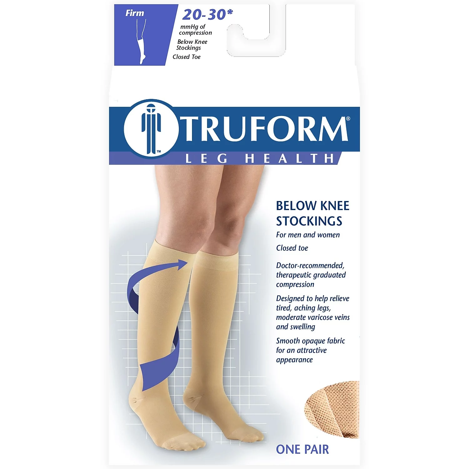 Truform Knee-High Closed Toe Stockings, 20-30 mmHg, XL, Black