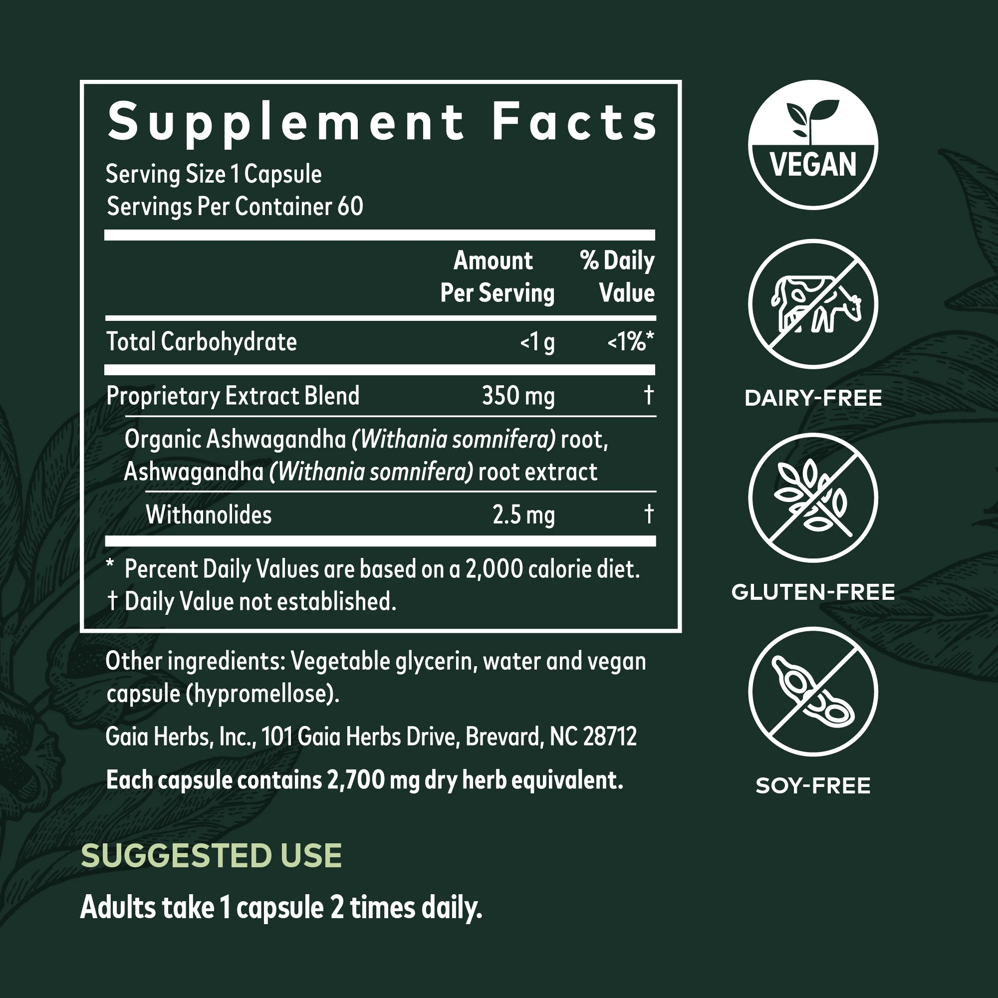 Gaia Herbs Ashwagandha Root - 60 Vegan Liquid Phyto-Caps (30-Day Supply)