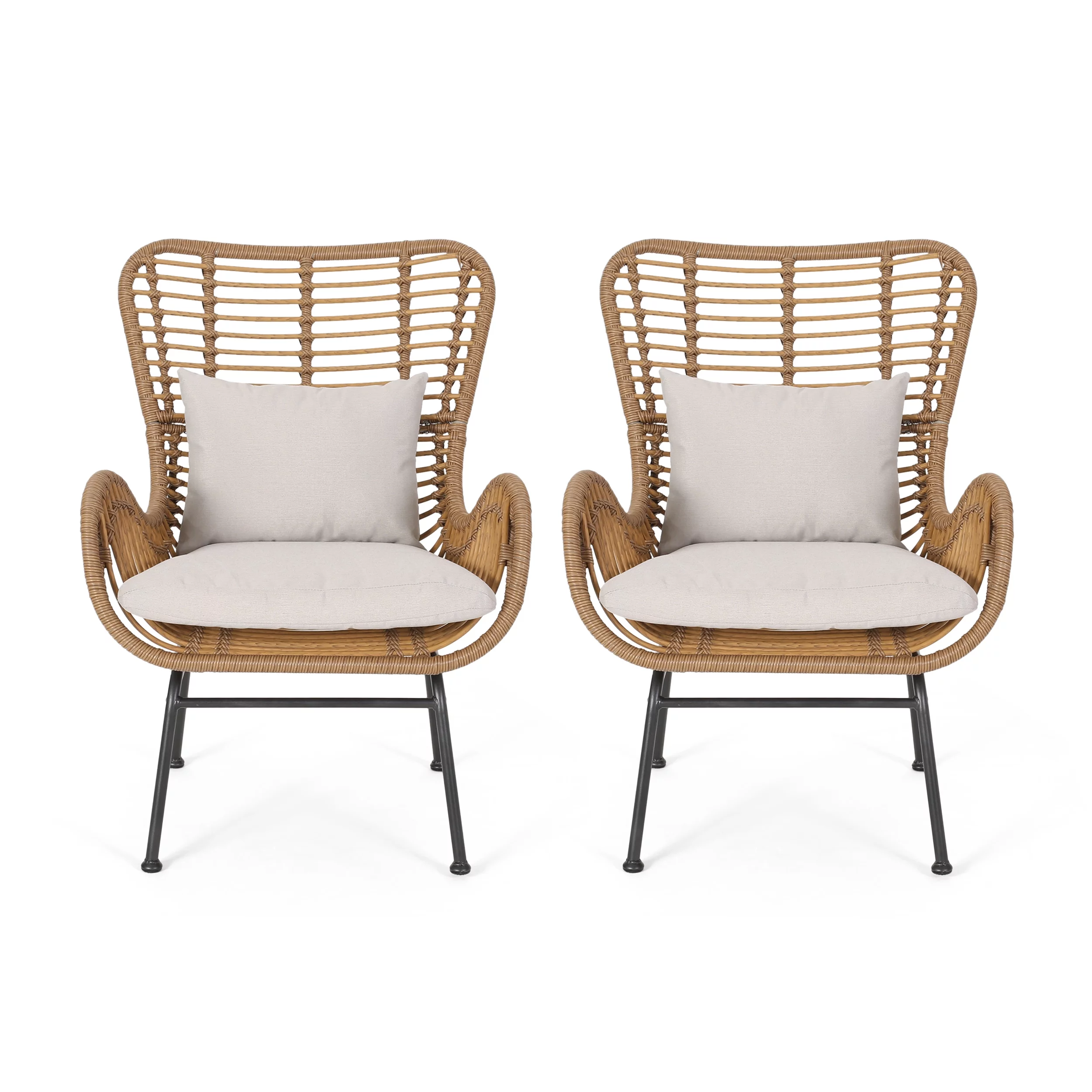 Gloria Indoor Wicker Club Chairs with Cushions (Set of 2)