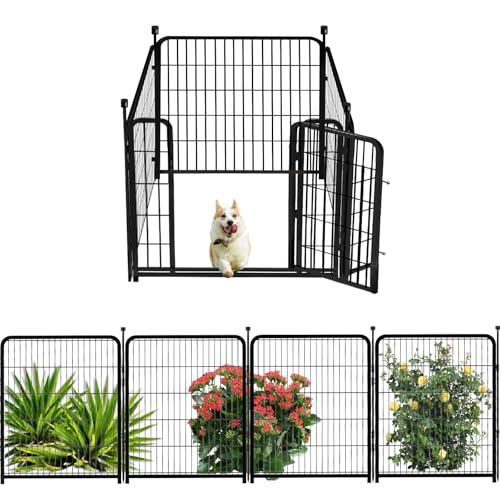 Tall Garden Fence, 32 in(H) 8 Panels Dog Fence Outdoor for Yard. Wide Door Low Threshold Total 17.7 Ft(L), Metal Dog Pen Heavy Duty Pet Puppy Exercise Pen for Rv Camping Garden Yard