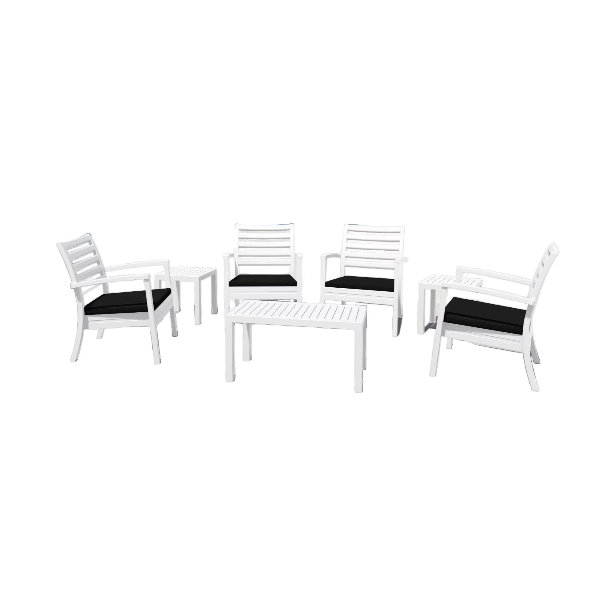 Luxury Commercial Living 7-Piece White and Black Outdoor Patio Seating Set with Cushions 36
