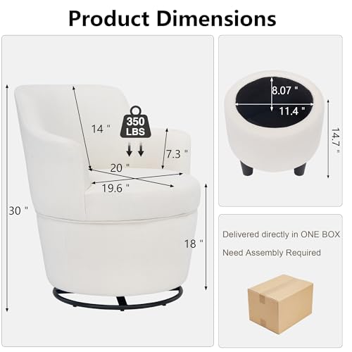 360° Swivel Accent Chairs with Ottoman, Modern Comfy Fabric Barrel Living Room Chair, Leisure Bedroom Armchair with Footstool, Blue