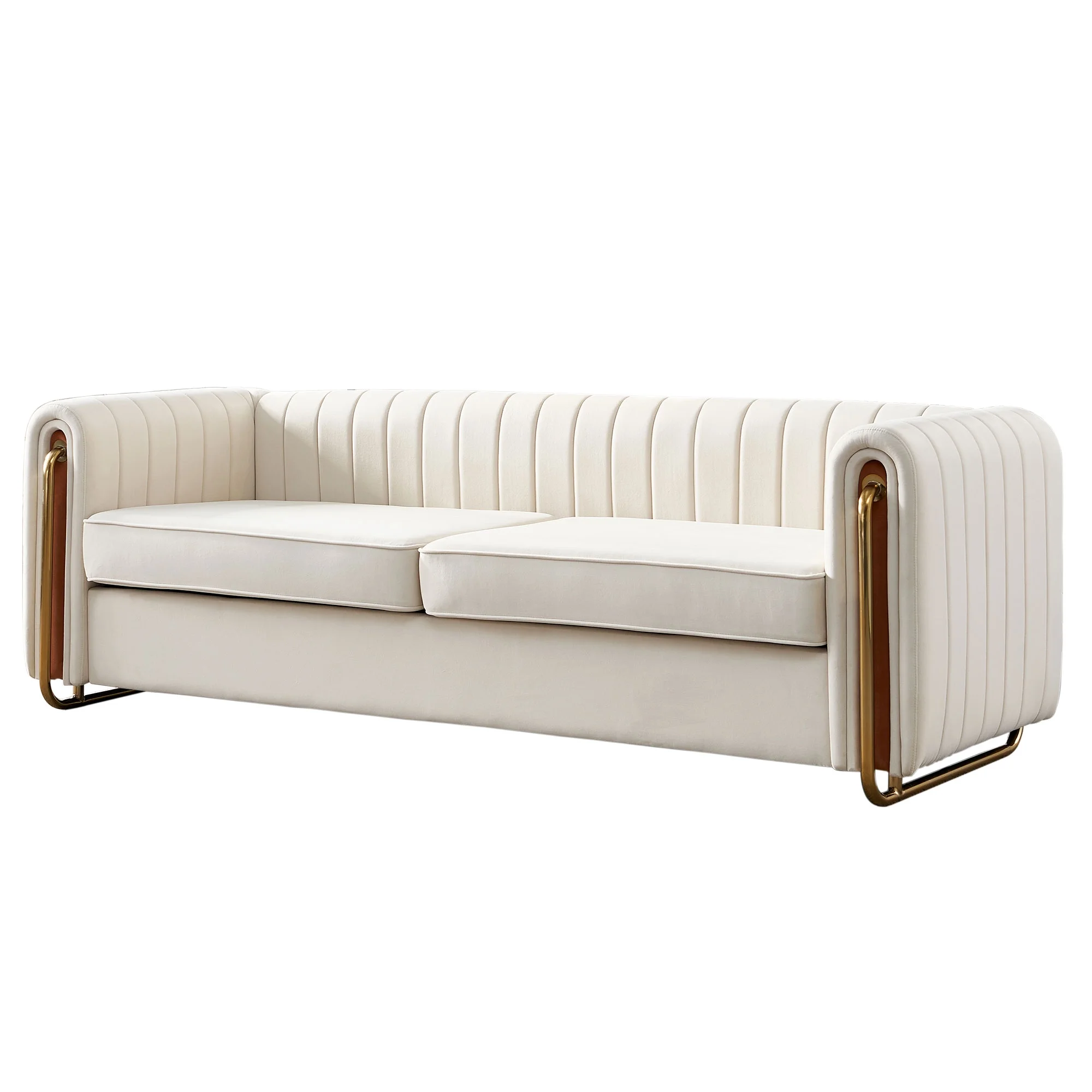 Gewnee Chesterfield Sofa,Modern Velvet Sofa Couch with Arms and Removable Cushions,Beige