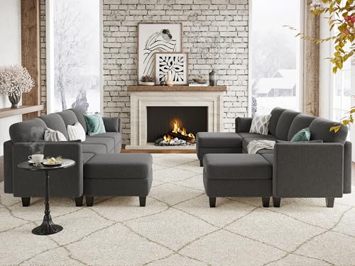 Modular Sectional Sofa, Convertible U Shaped Sofa Couch with High Density Memory Foam, 6 Seat Comfy Modular Sofa Couch for Living Room, Modern U Shaped Sectional Sofa, Dimgrey