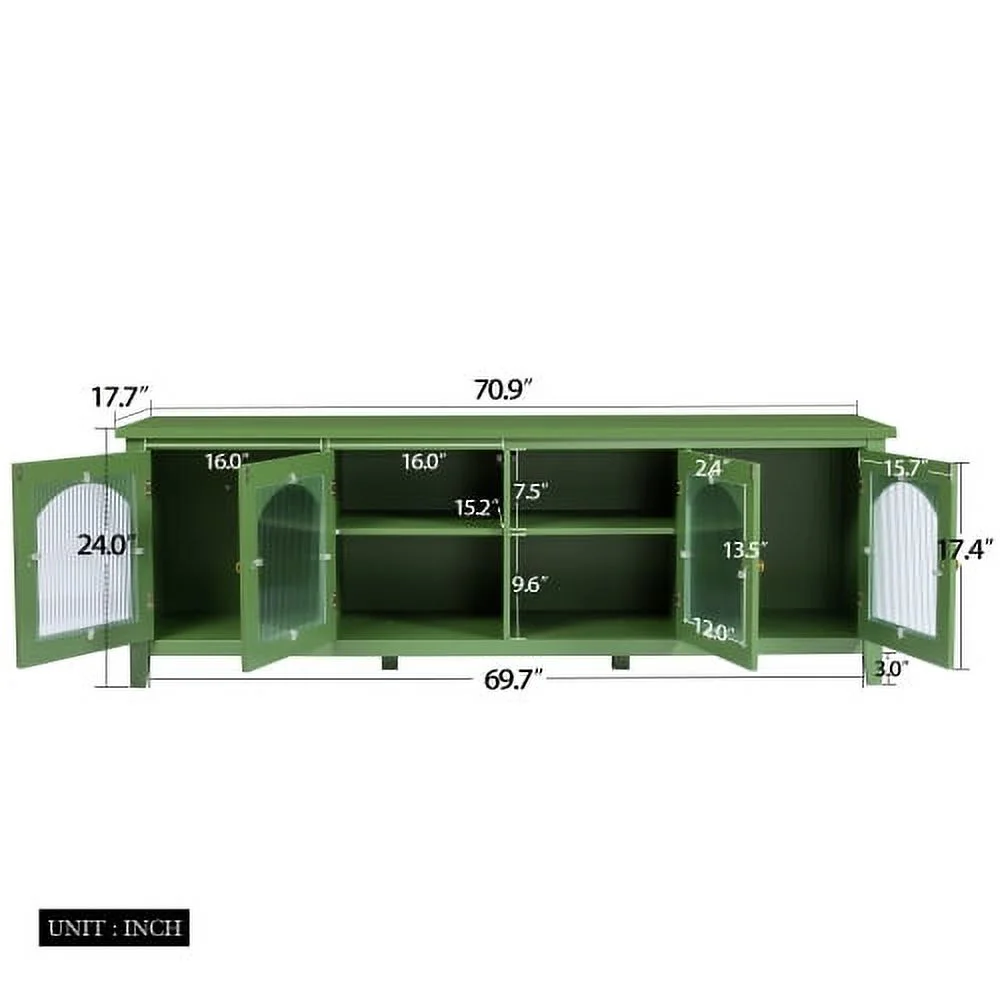 Motent stylish TV cabinet TV frame TV stand solid wood frame71-inch, glass door, antique green,  bedroom and Living Room