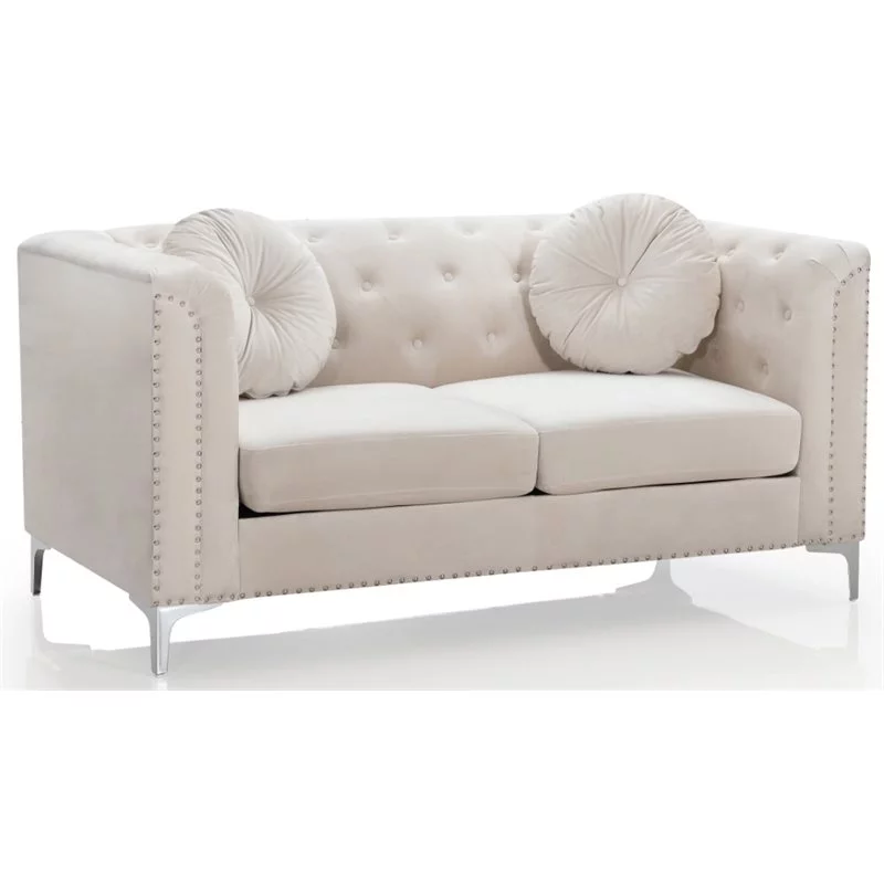Home Square 2-Piece Set with Velvet Sofa and Loveseat in Ivory