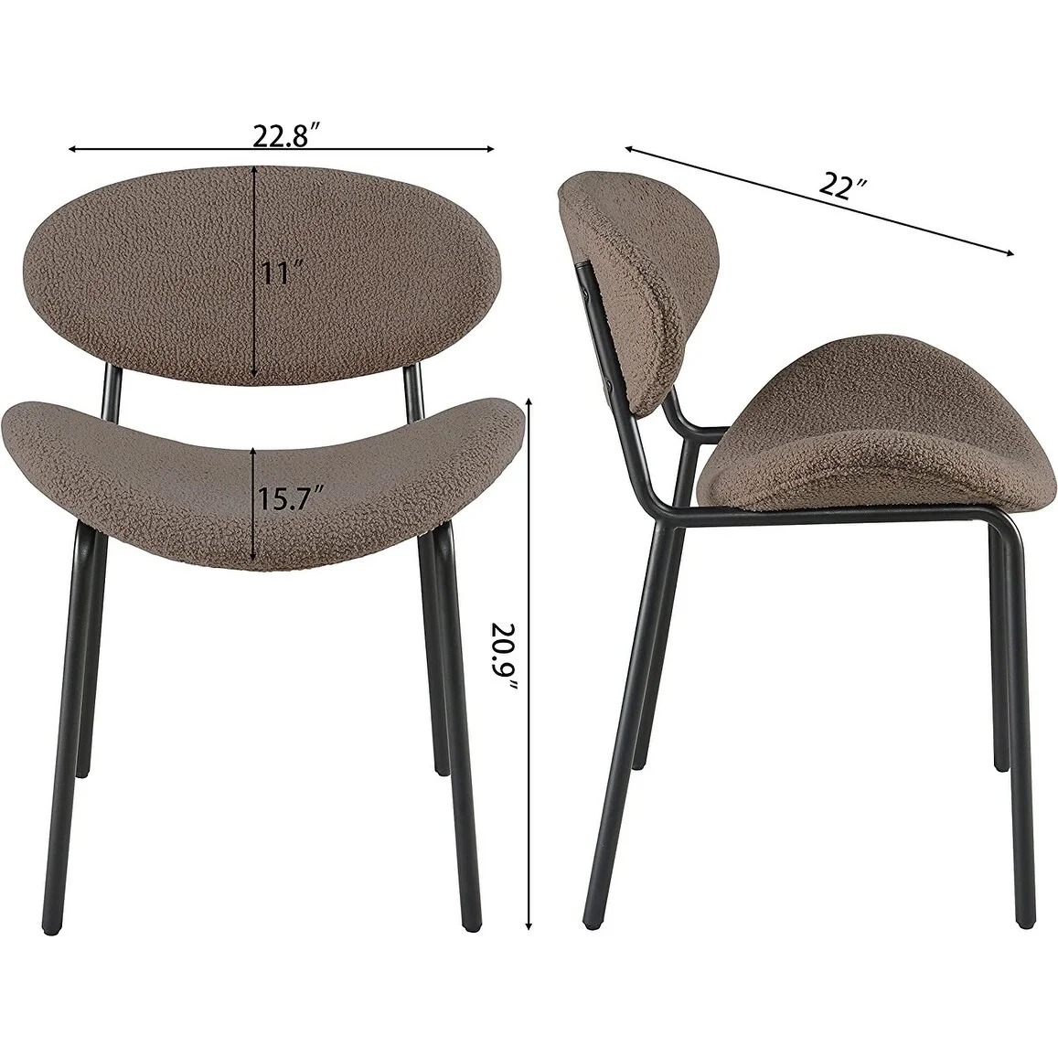 Set of 2 Modern Teddy Fabric Accent Chair Coffee - Set of 2