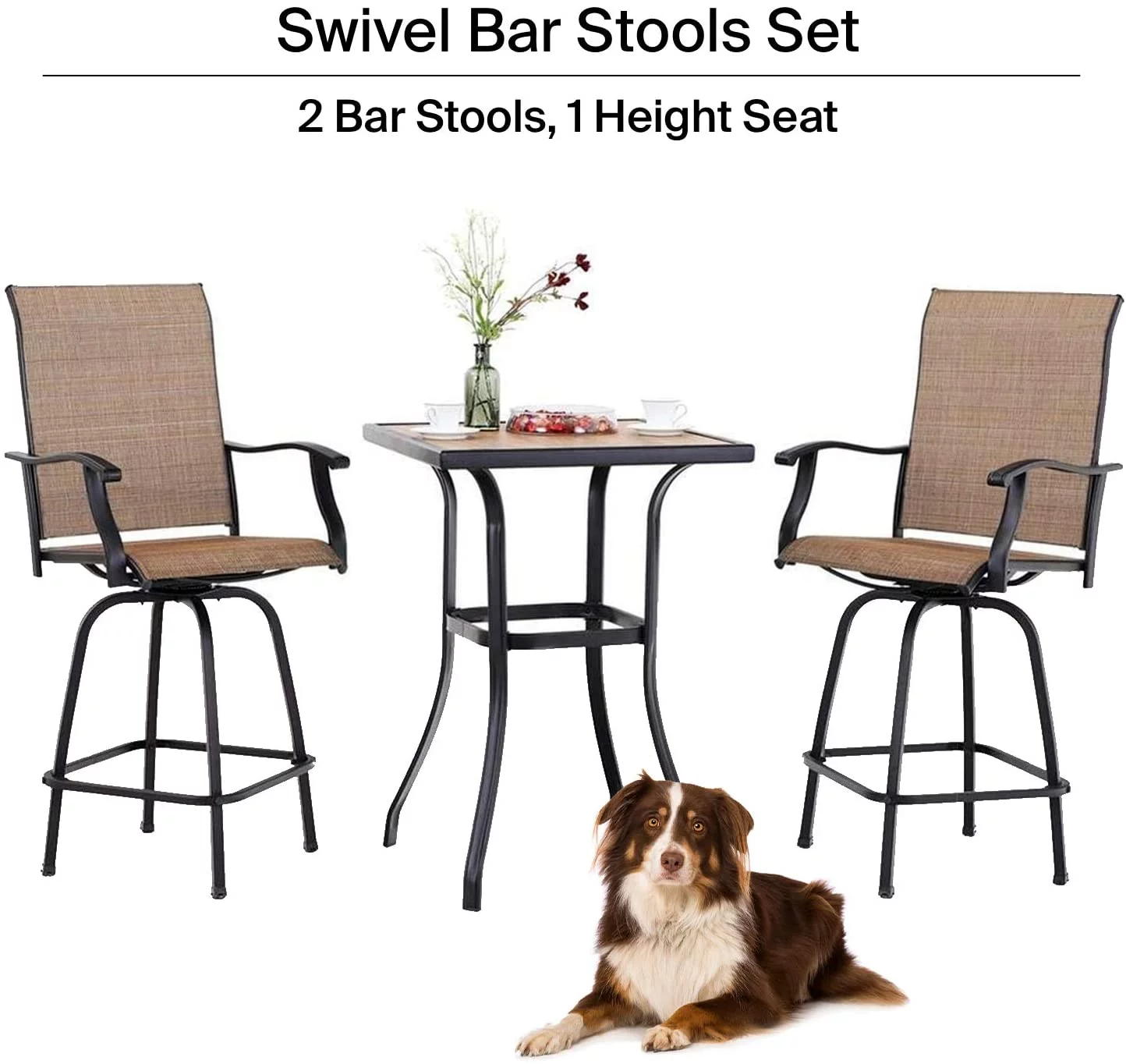 Lina 3 Piece Stylish Swivel Stools Set – 2 Comfortable Dining Chairs and a Solid Cafe Table