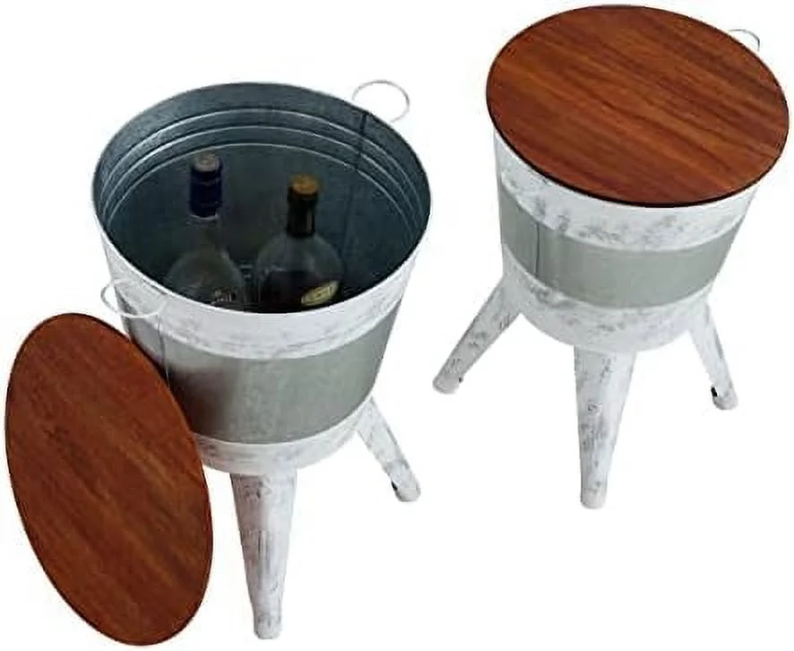 RUNFAYBIU Coffee Table   Metal Stools Ottoman Nightstand Cocktail Table End Tables   with Wood Top  Distressed Extra Seat Accent Table for Bedroom Patio Living Room  Black