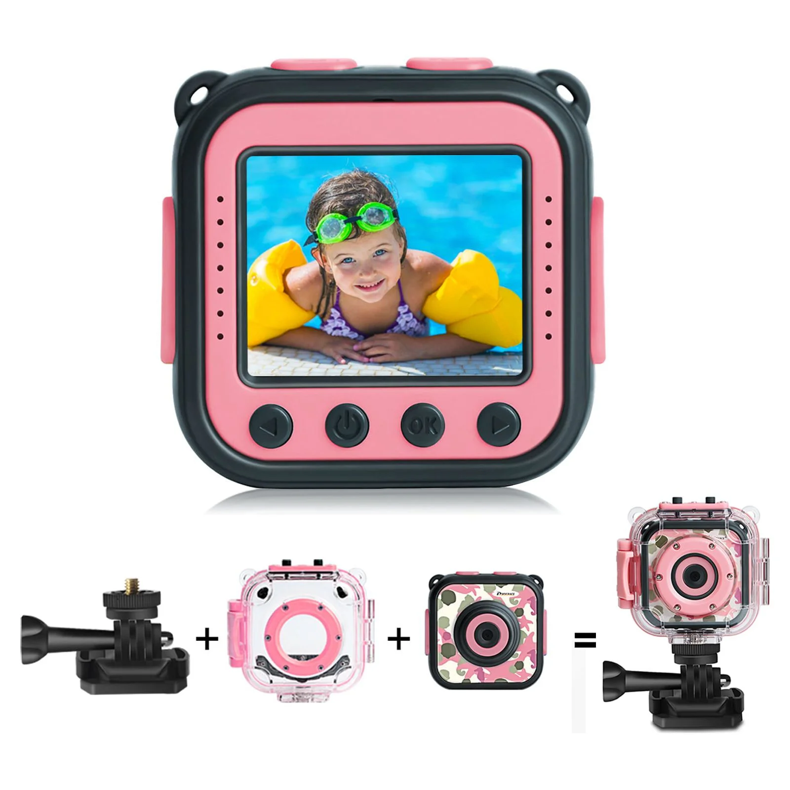 Kids Camera Waterproof Pool Toy - Children Digital Video Camera Underwater Camera for Kids 1080P- Toddler Safe Camcorder DV Girls Pink Birthday Gits 3-14 Years