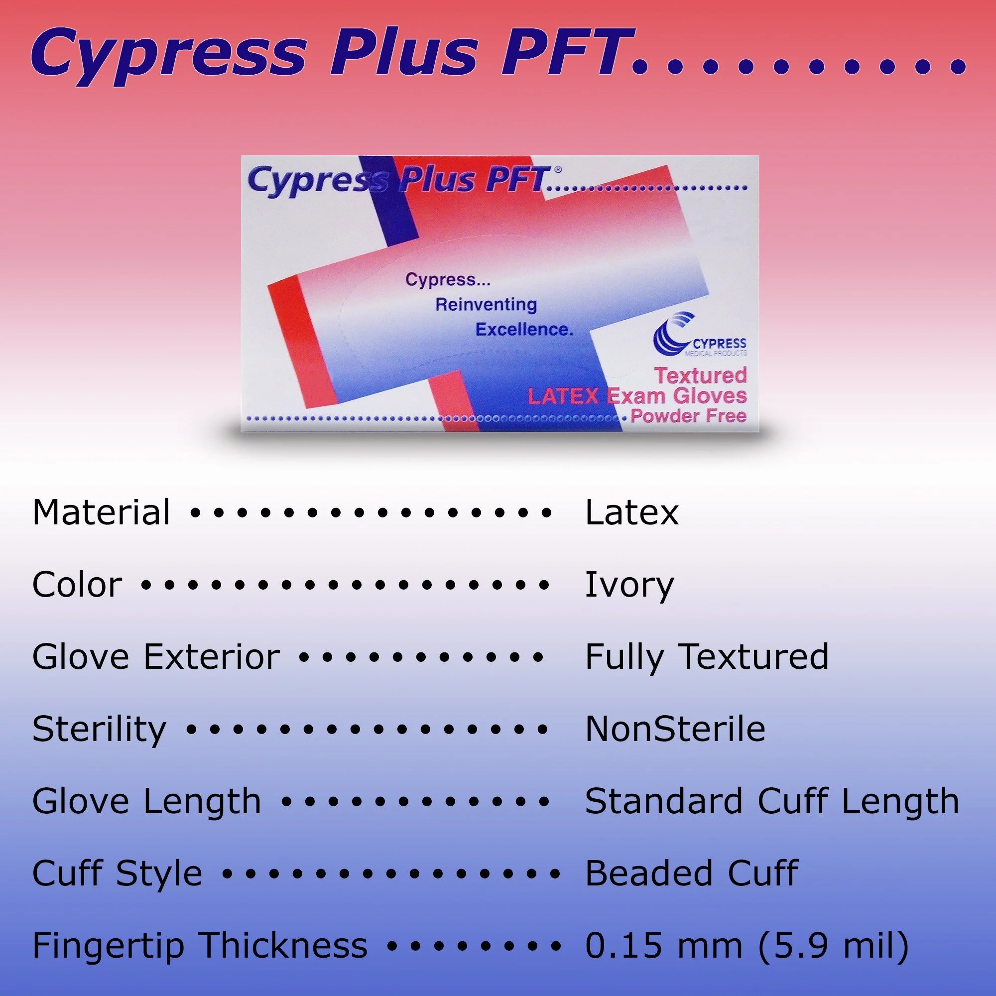 Cypress Plus PFT Latex Standard Cuff Length Exam Glove, Medium, Ivory (CS/1000)