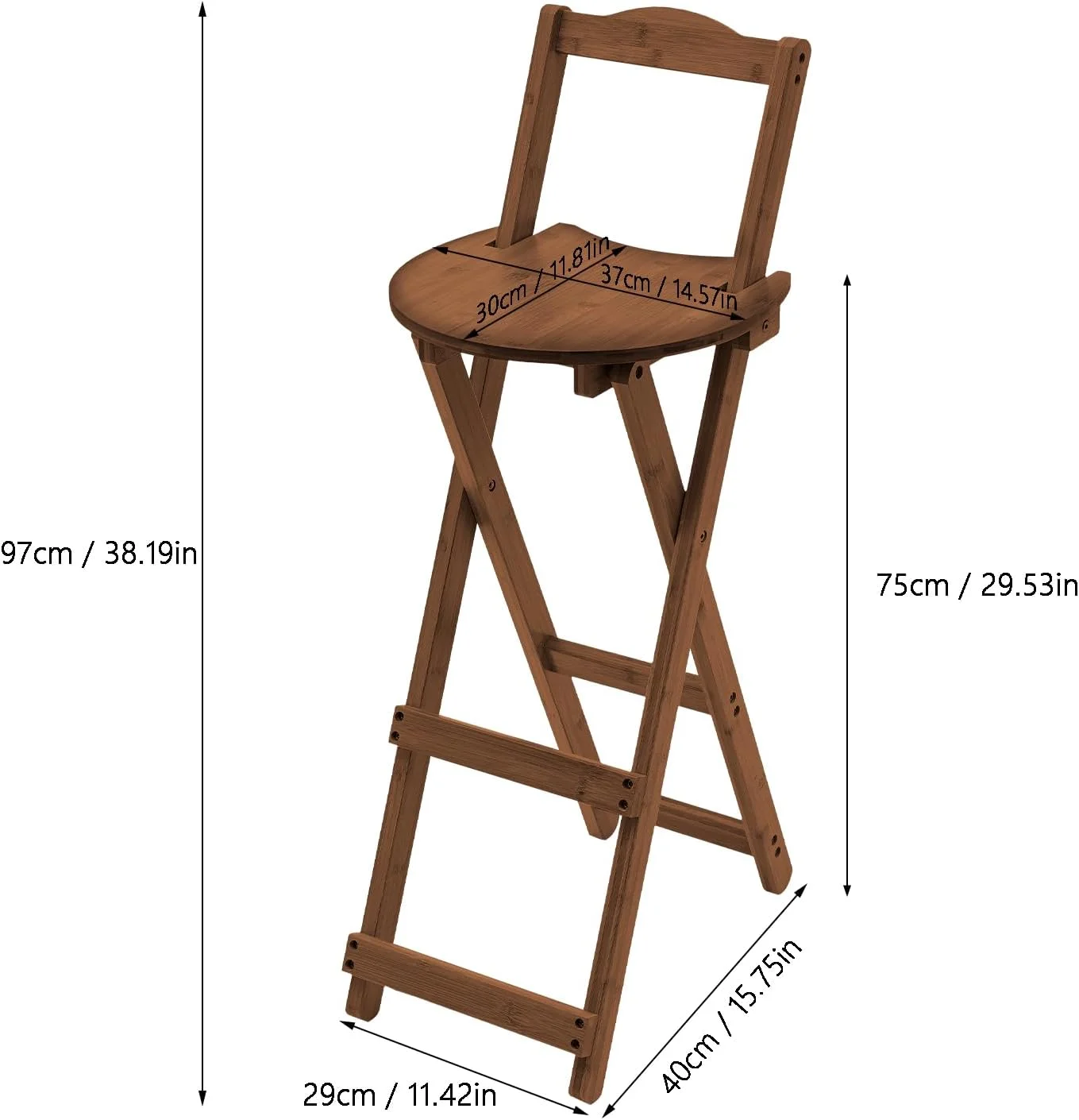Miduo Bamboo Bar Stools Foldable Kitchen Countertop Lightweight Space-saving