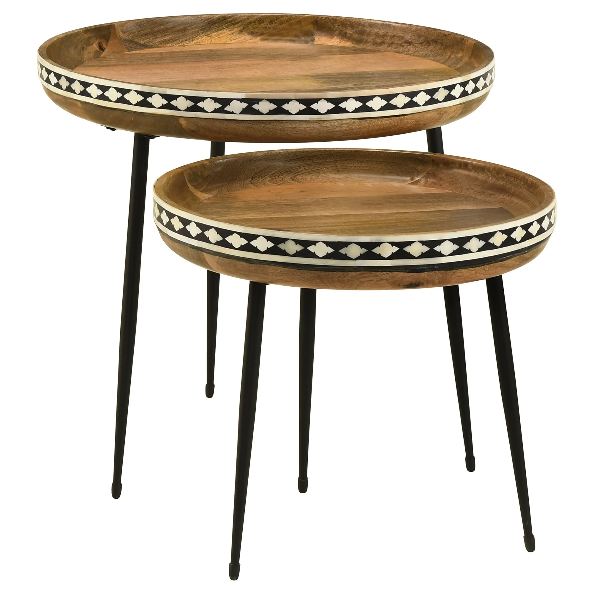 Coaster Ollie 2-piece Wood Farmhouse Round Nesting Table Natural and Black
