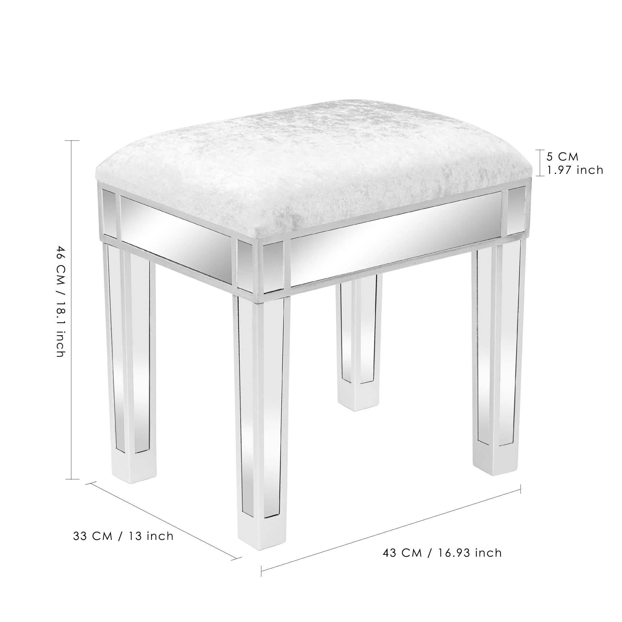 Ktaxon Mirrored Vanity Stool Makeup Bench Dressing Stools Cushioned Chair Modern Piano Seat for Living Room Bedroom,Silver