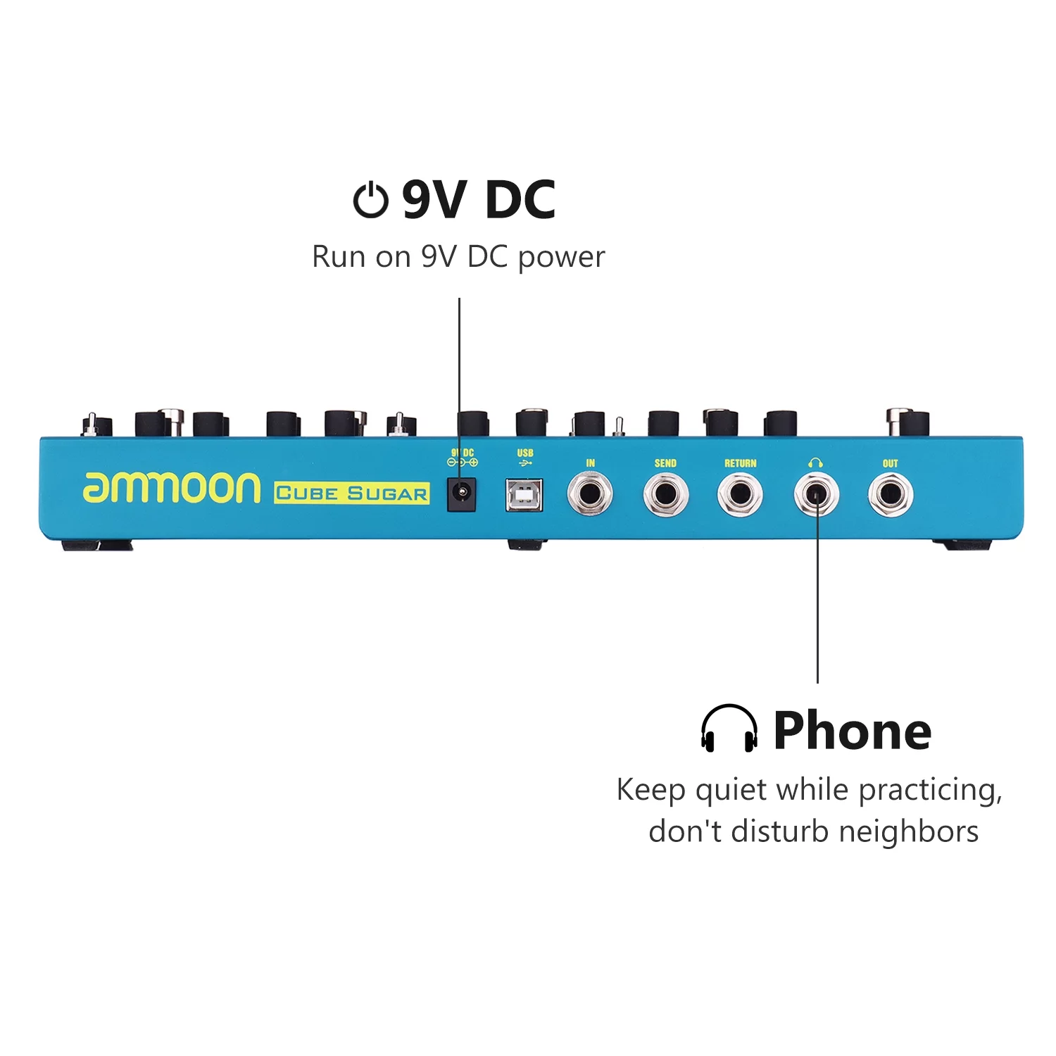 ammoon CUBE SUGAR Combined Effects Pedal 5 Analog Effects(Boost/Overdive/Distortion/Chorus/Phaser) + 2 Digital Effects( Delay/Reverb) + 72 IR Cabinets Simulation + 9 Loops + Built-in Tuner with Head