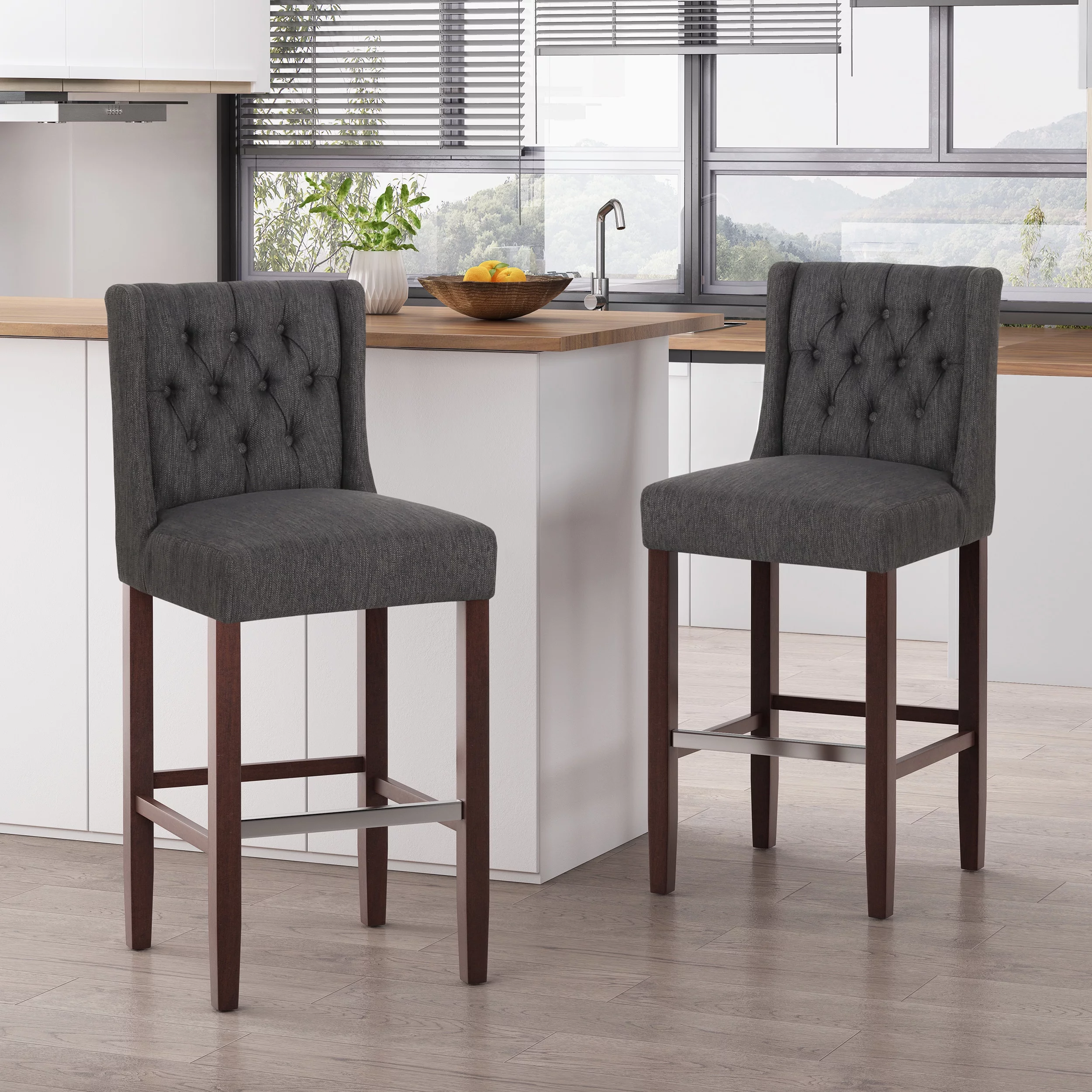 Noble House Daylanie Barstools, Charcoal, Espresso