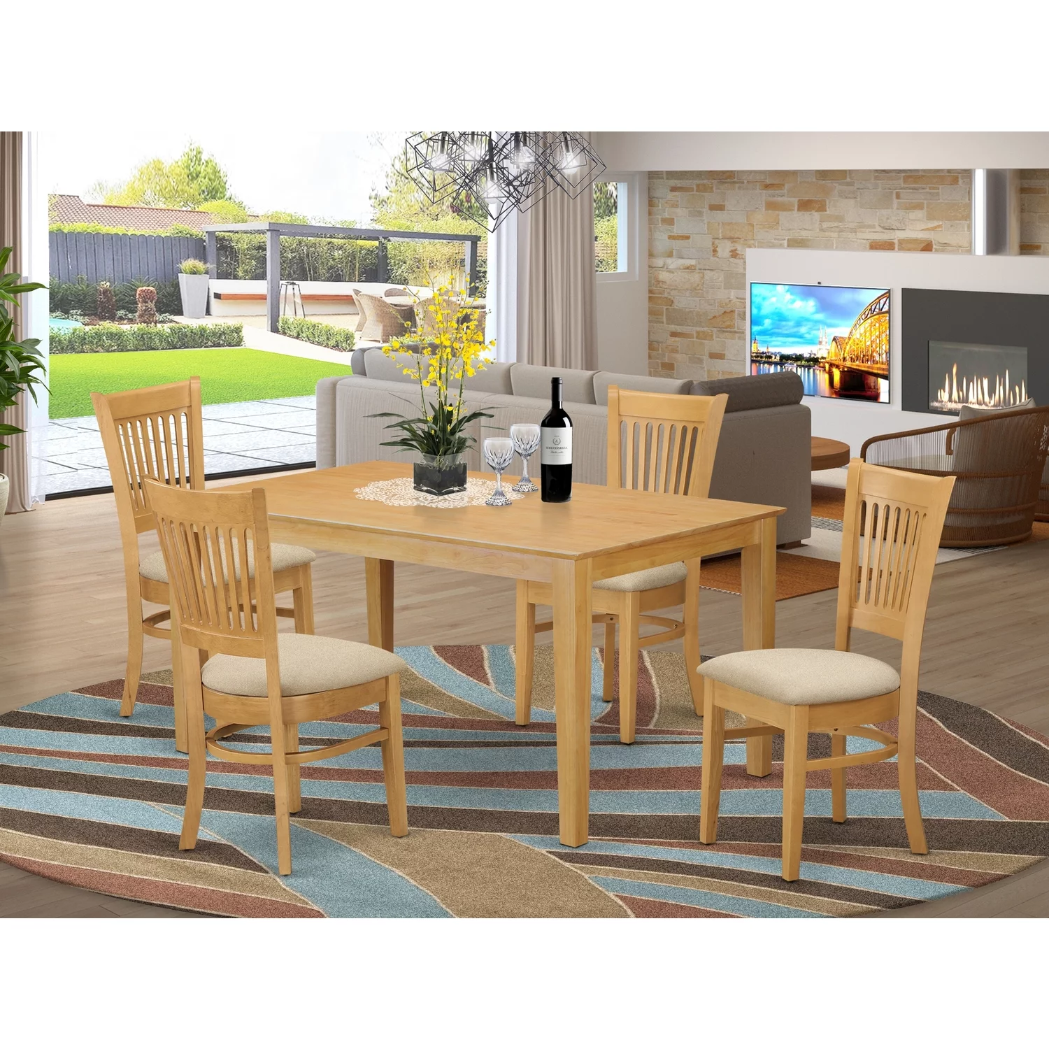 East West Furniture  Small Kitchen Table & 4 Dining Chairs, Oak