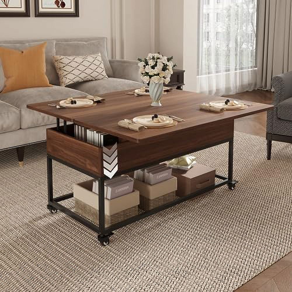 Lift Top Coffee Table  3in1 Folding Rolling Coffee Table with  Drawer Push Opening  Metal Frame Wood Coffee Table for Living Room Tabletop Dining Table Reception  Apartment/Office