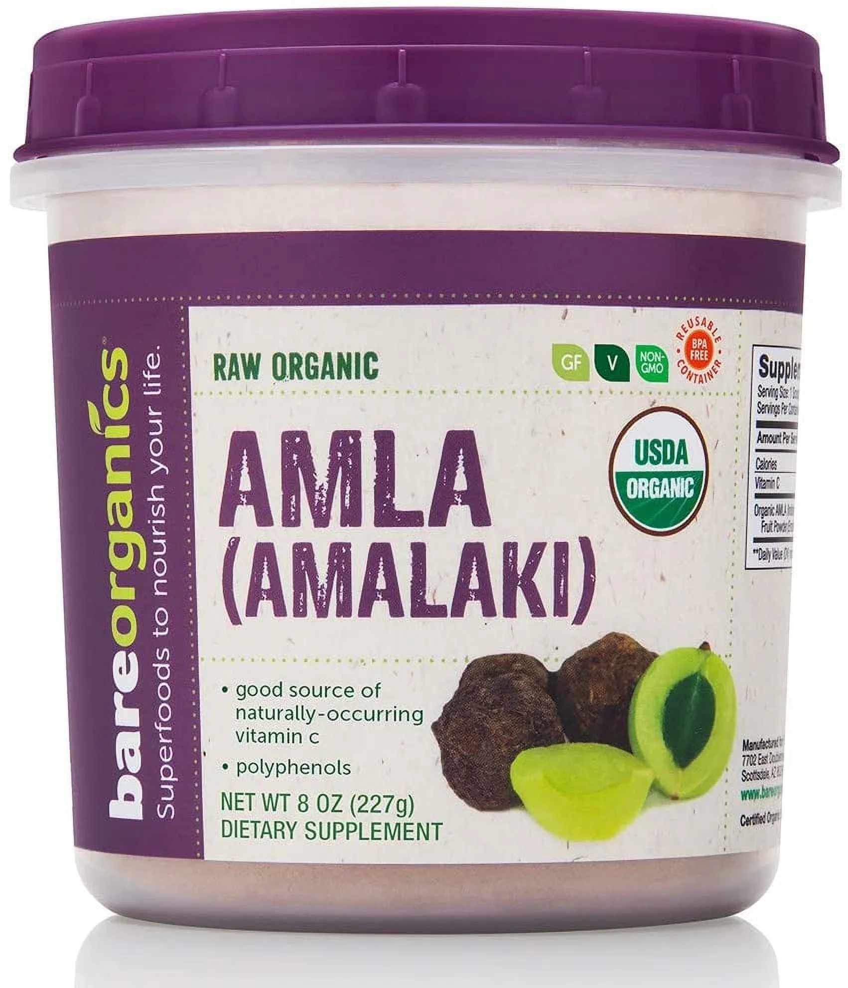 BareOrganics Amla Powder Raw 8 oz Pack of 3