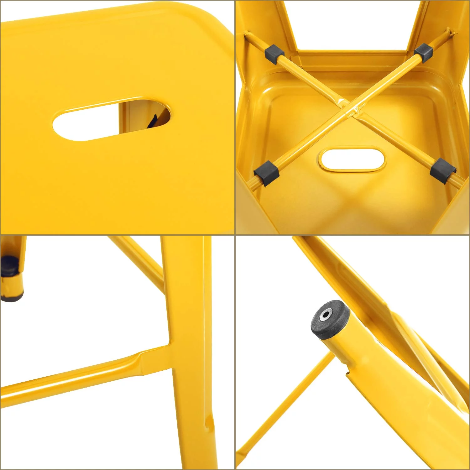 Lacoo Indoor-Outdoor 24 Inches Metal Stackable High Backless Bar Counter Stools, Yellow