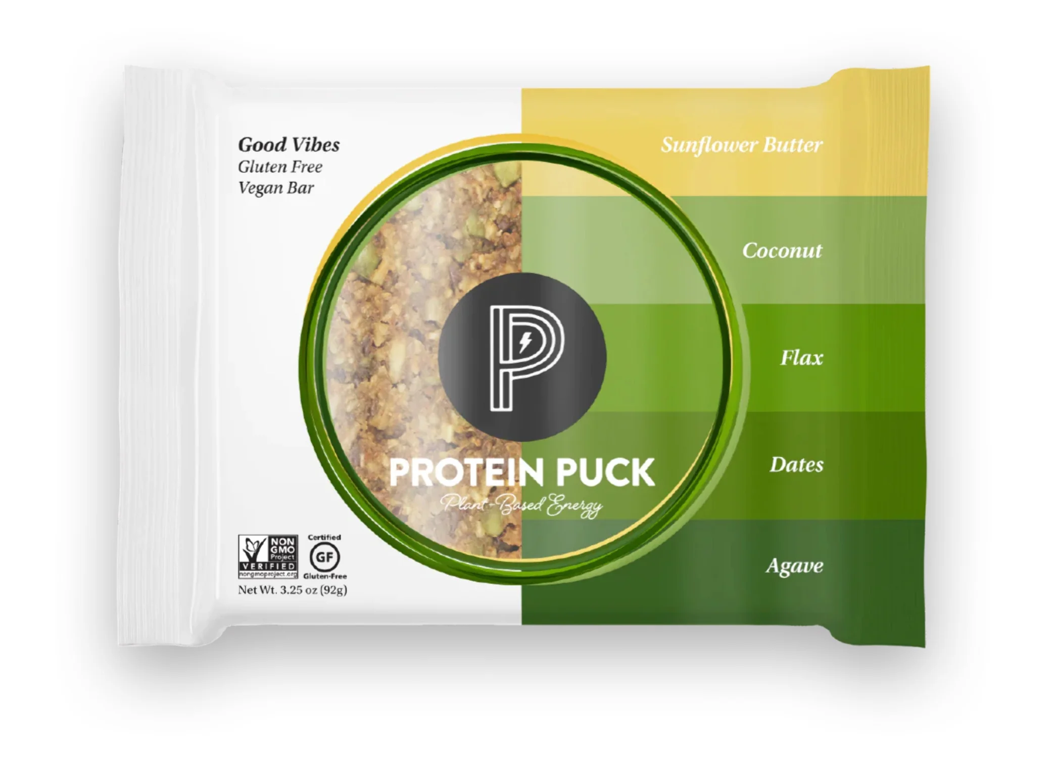 Protein Puck Vegan Protein Bars Coconut, Dates Flavor Good Vibes | 13g Plant Based Protein | 16 Count