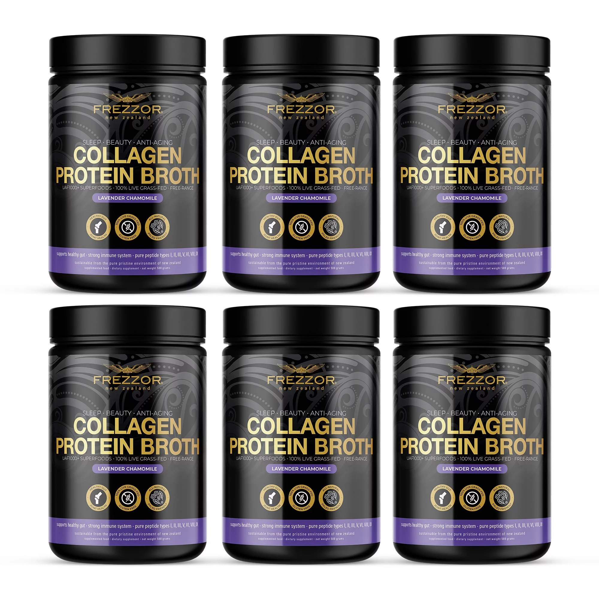 FREZZOR 100% Grass-Fed Collagen Protein Bone Broth Protein Powder, Anti-Aging, Weight-Loss, 6 Bottles, 3000 Grams