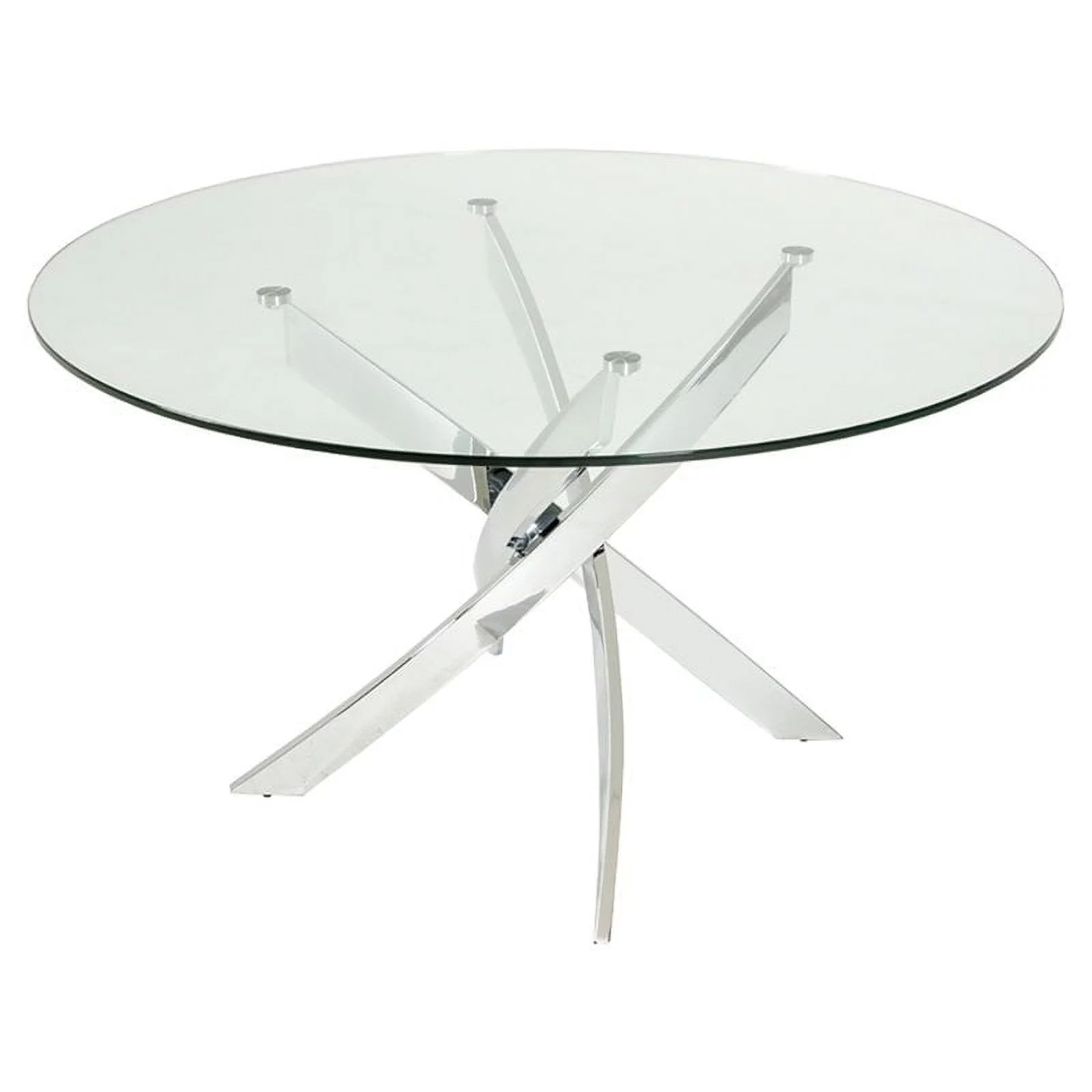 Modrest Pyrite Round Modern Metal & Glass Dining Table in Silver/Clear