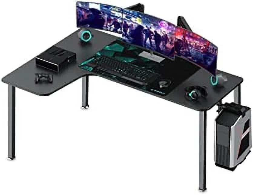 HJZBNONE It's_Organized L-Shaped Computer Desk  61" Corner Computer Desk  Office Study Writing Desk  Home Gaming Desk with Large Mouse Pad & Cable Management  Space-Saving  Ea