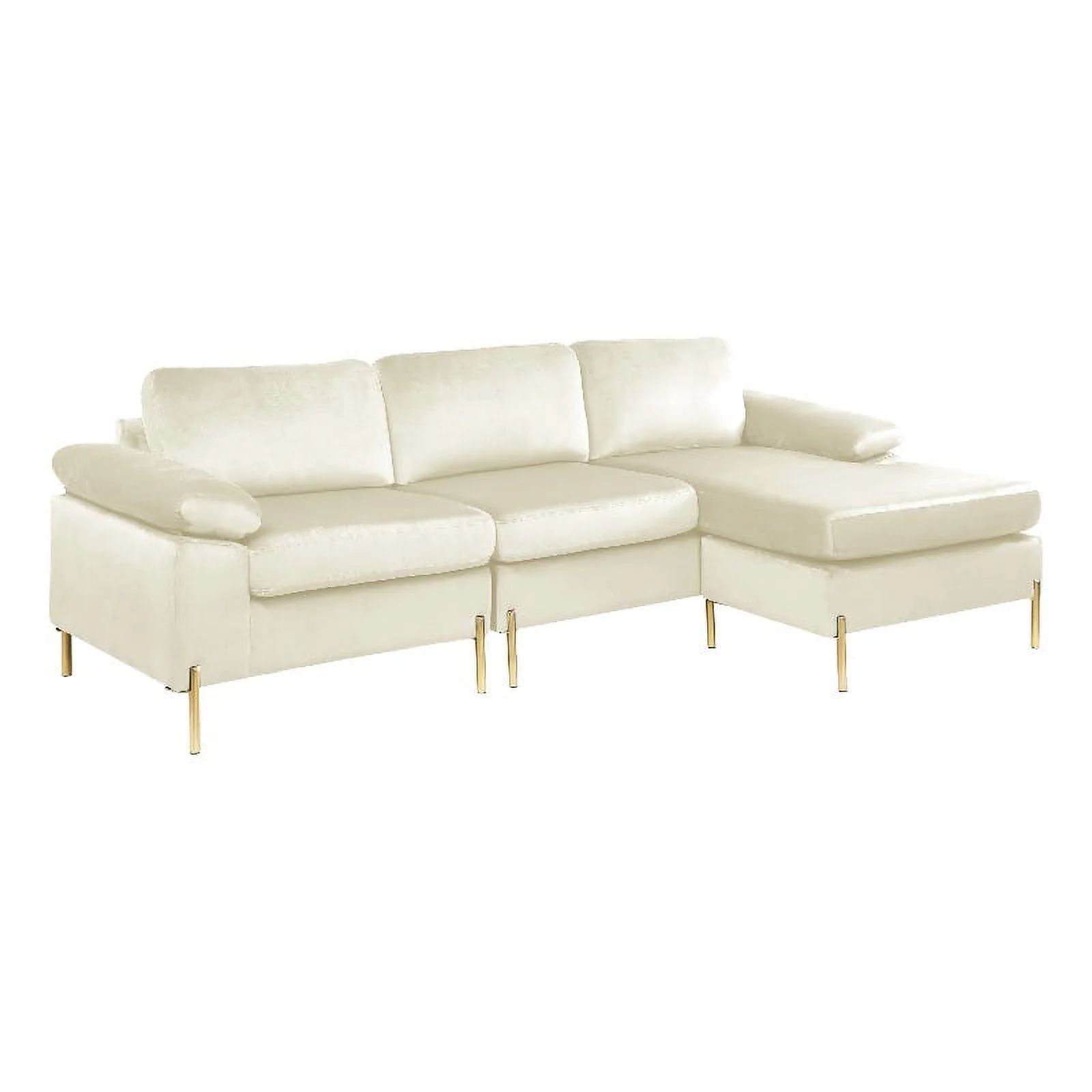Pemberly Row Modern Velvet Sectional Sofa in Beige/Gold legs