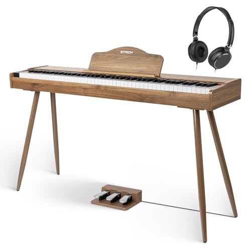 STRICH Digital Piano 88 Keys, Hammer-Action Weighted Keyboard, Full size Electric Piano Keyboard with Stand, 25Wx2 Speakers, Supports USB-MIDI/Wireless Connecting SDP-300SN（Color Walnut Wood)