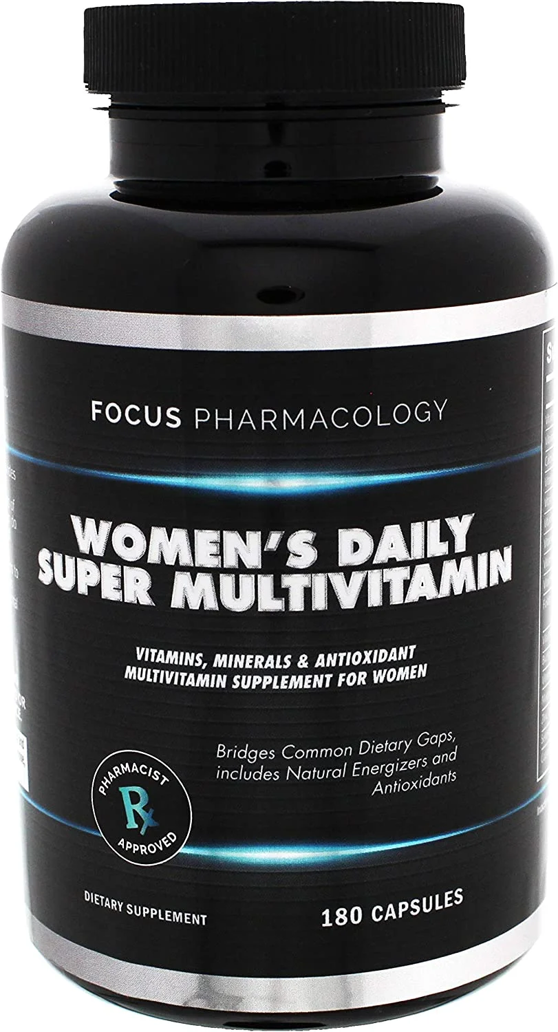 Focus Pharmacology Women's Daily Super Multi-Vitamin for Women - 180 Ct Blend of Vitamins, Minerals, Plus Herbs for Energy, Focus, and Womens Health