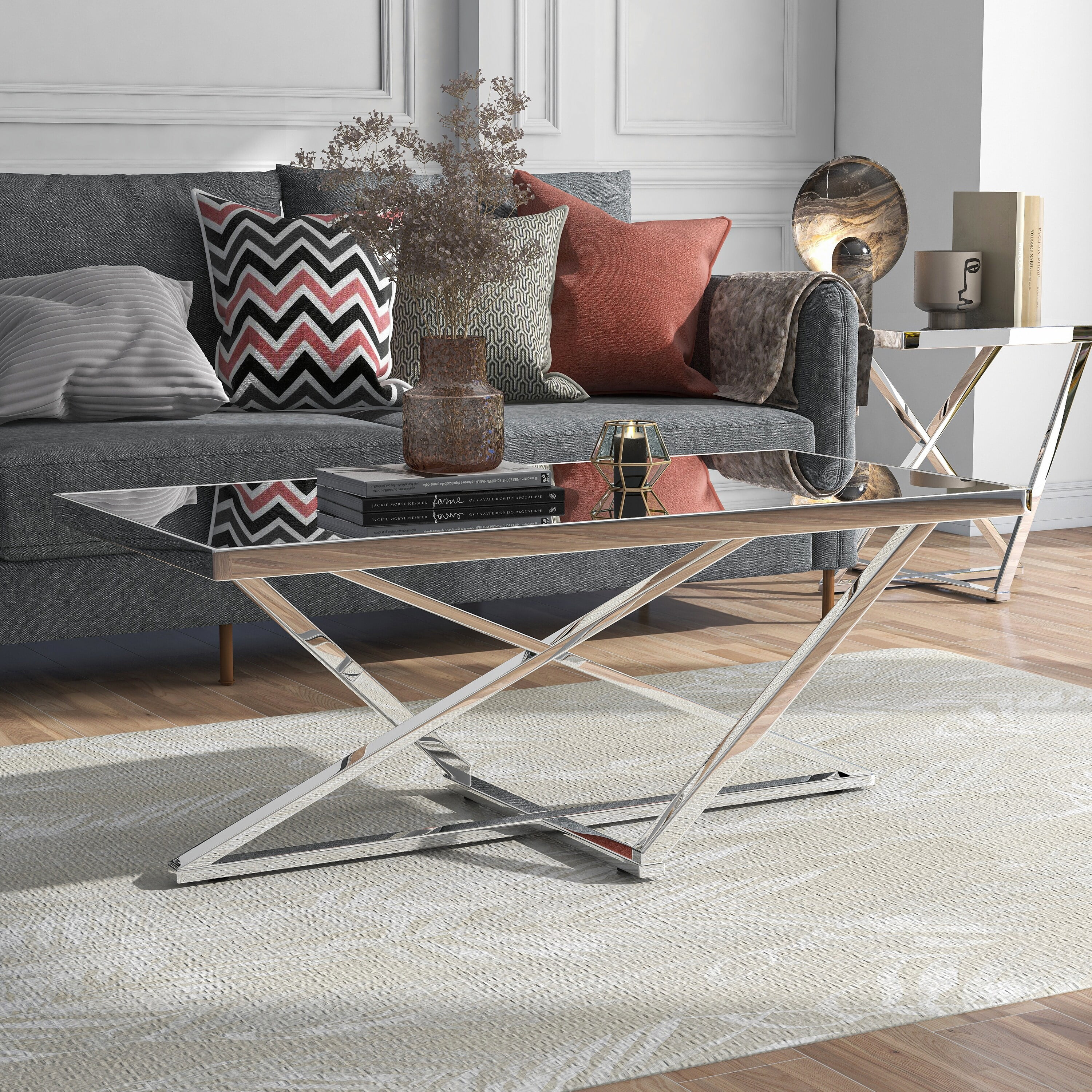 Furniture of America Marchat Glam Chrome 47-inch Mirror Top Coffee Table by