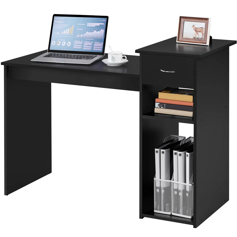 Yaheetech Computer Desk with Drawer & Shelves, Black