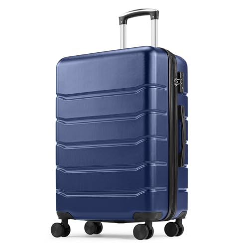 Sweetcrispy Carry on Luggage, Hard Shell ABS, Double Spinner Wheels Lightweight Suitcase TSA Lock, Navy Blue, 24 Inch