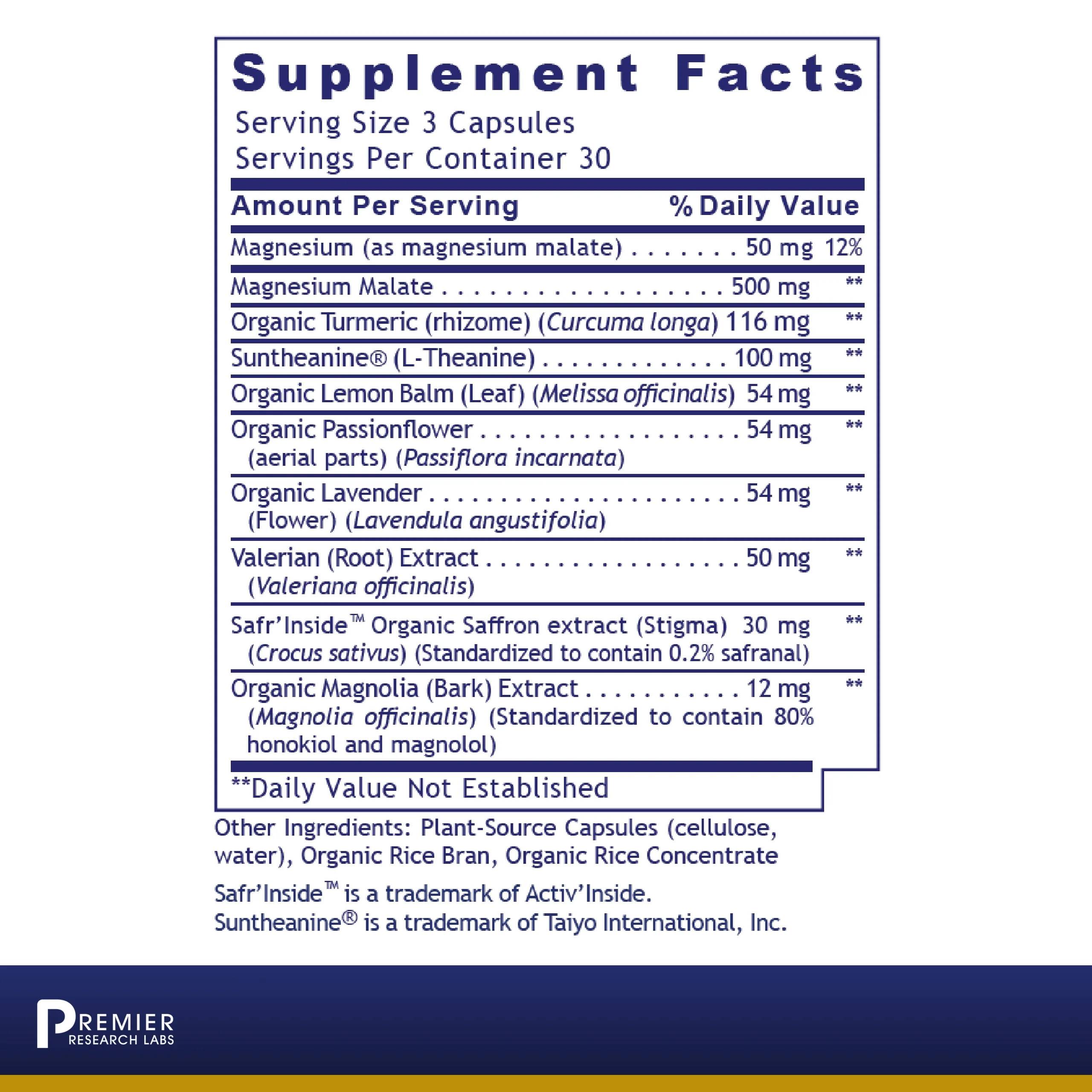 Premier Research Labs Tranquinol - Supports Calm Mind & Neurotransmitter Balance - Deep Sleep Support - With Magnesium, Turmeric, Lemon Balm & Saffron Extract - Pure Vegan - 90 Plant-Source Capsules