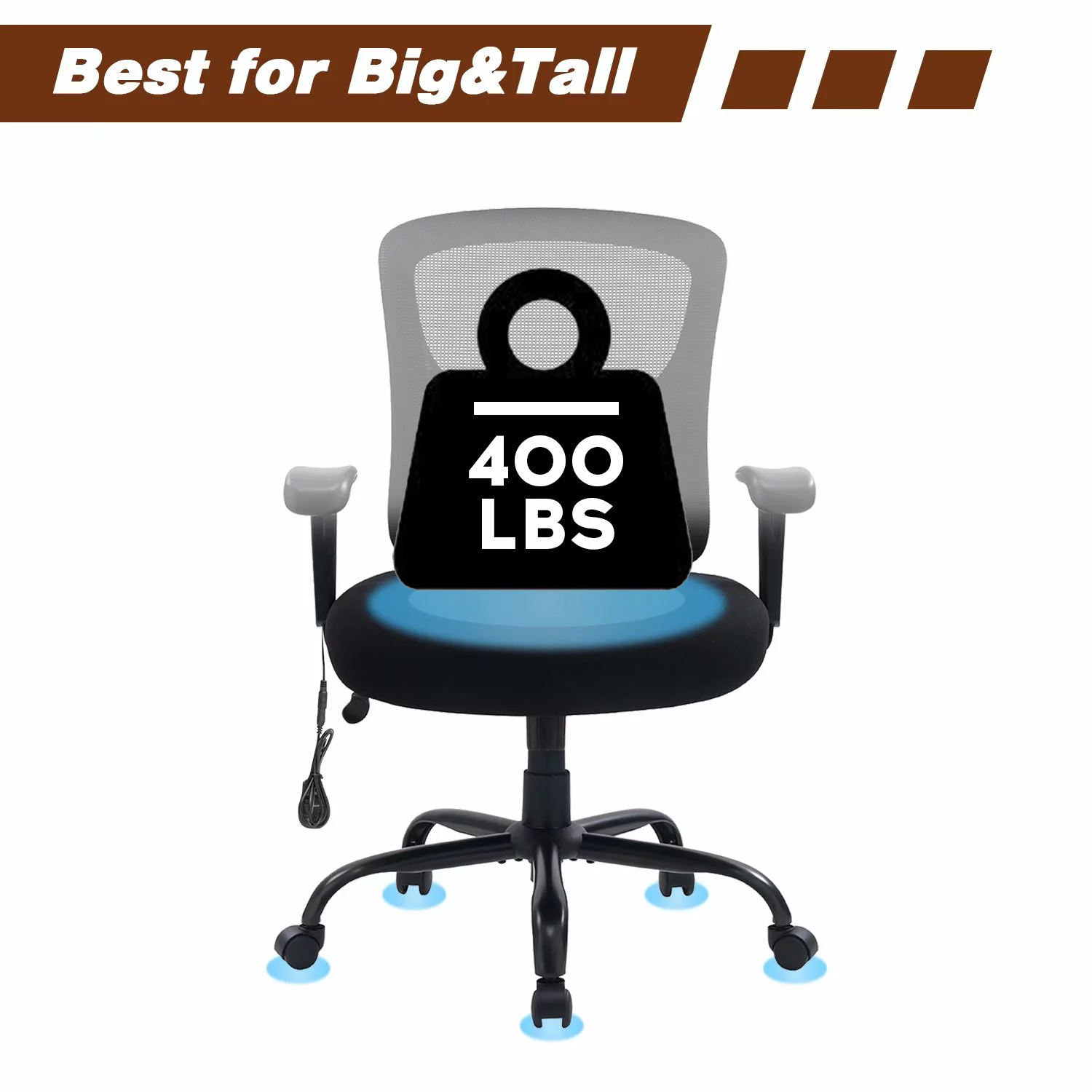 Bigroof Big & Tall Ergonomic Office Chair 400lbs Desk Chair Mesh Computer Chair with Lumbar Support Adjustabe Armrest Rolling Swivel Office Chair for Heavy People