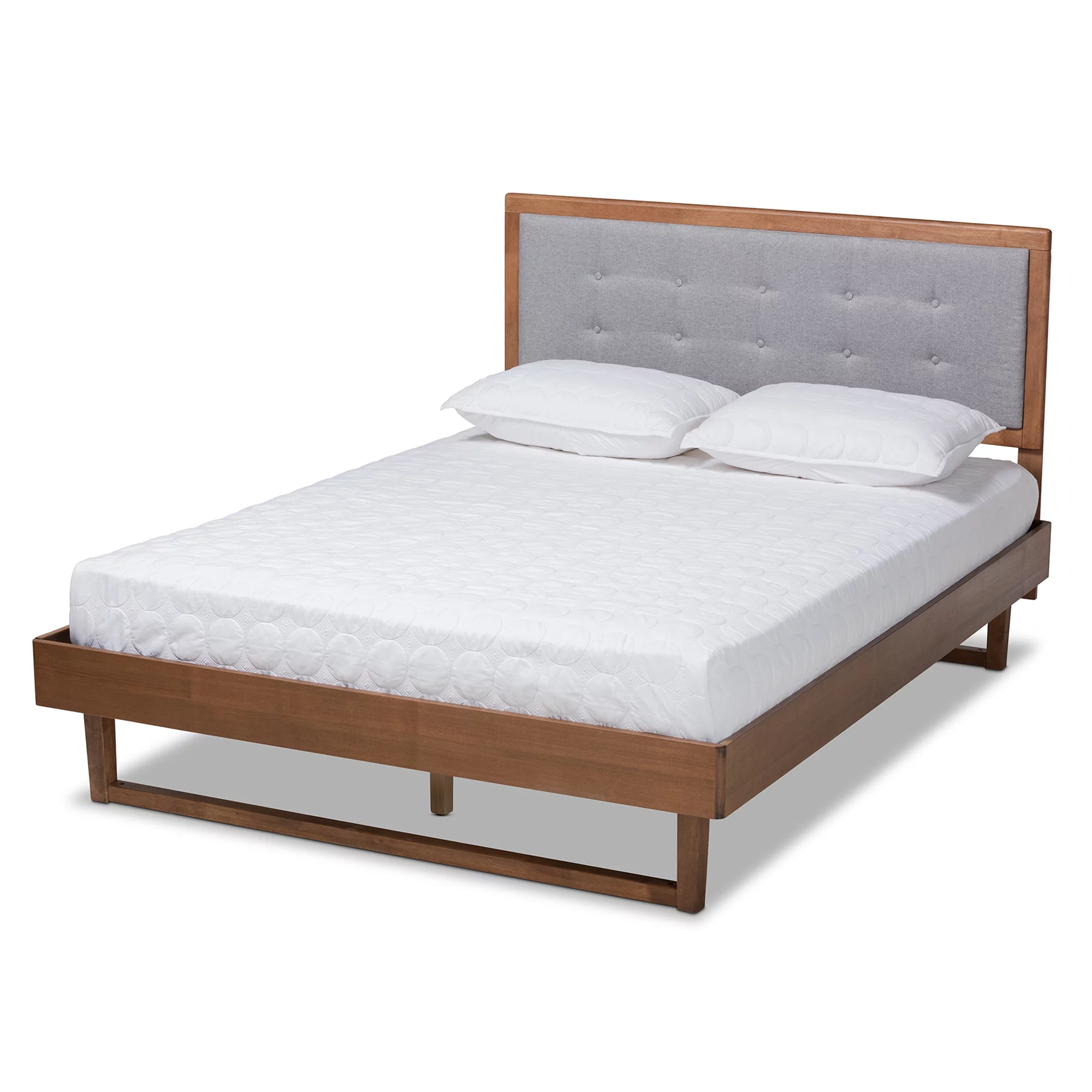 Baxton Studio Viviana Modern and Contemporary Light Grey Fabric Upholstered and Ash Walnut Finished Wood Queen Size Platform Bed